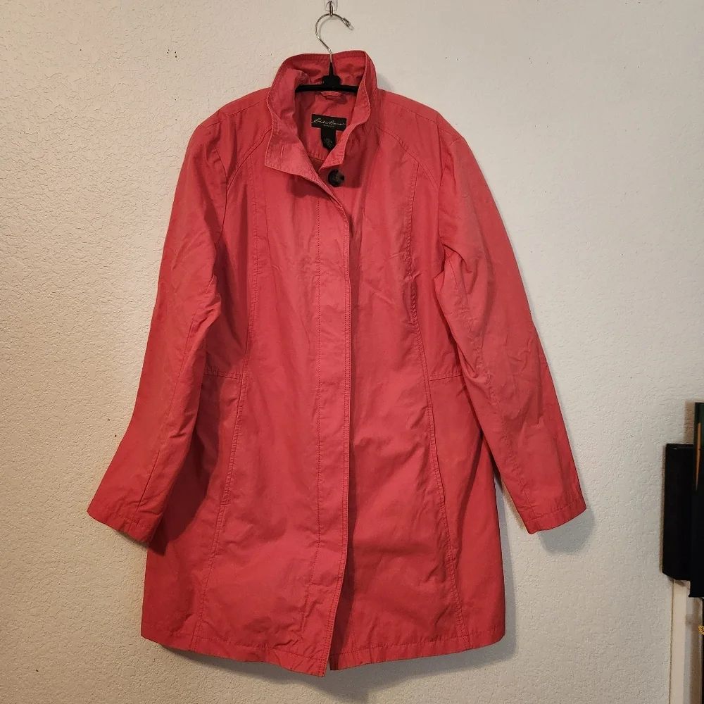 Eddie Bauer‎ Women's Single-Breast Trench Coral Rain Coat, Size XL